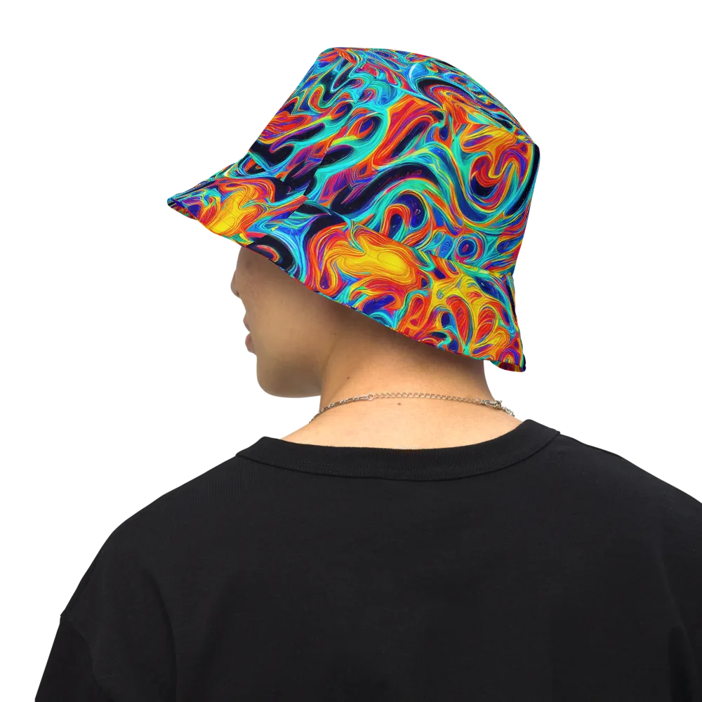 Cyan Ember Maze on Reversible Bucket Hat — Back Inside