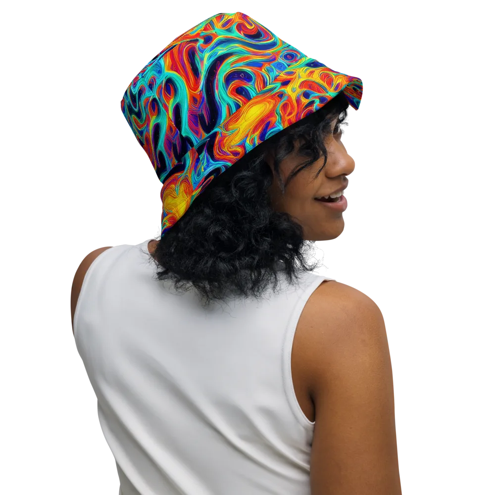 Cyan Ember Maze on Reversible Bucket Hat — Right Outside