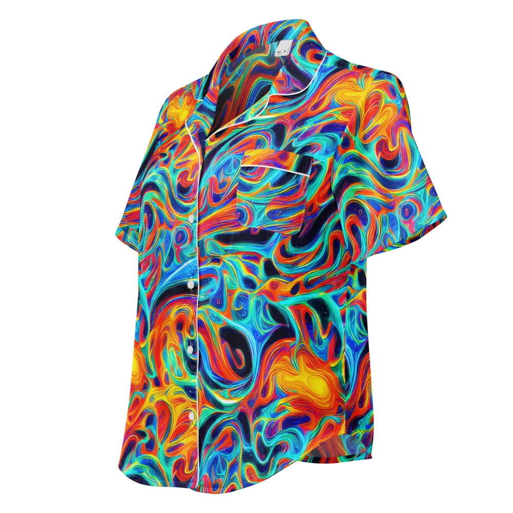 Cyan Ember Maze on Women's Short Sleeve Pajama Top — Left Front