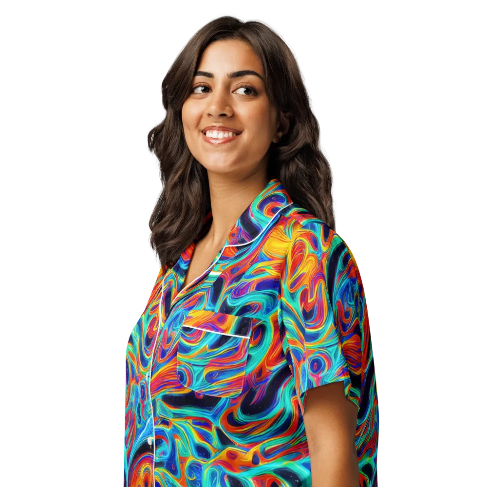 Cyan Ember Maze on Women's Short Sleeve Pajama Top — Left Front