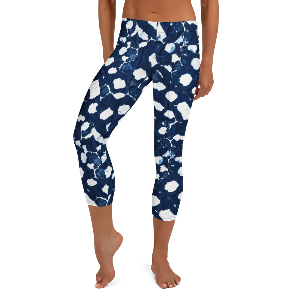Shibori Midnight on Capri Leggings — Front