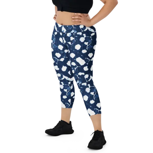 Shibori Midnight on a Capri Leggings