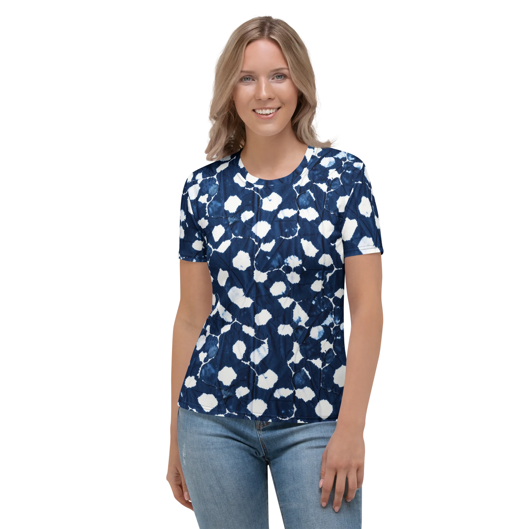Shibori Midnight on Women's Crew Neck T-Shirt — Front