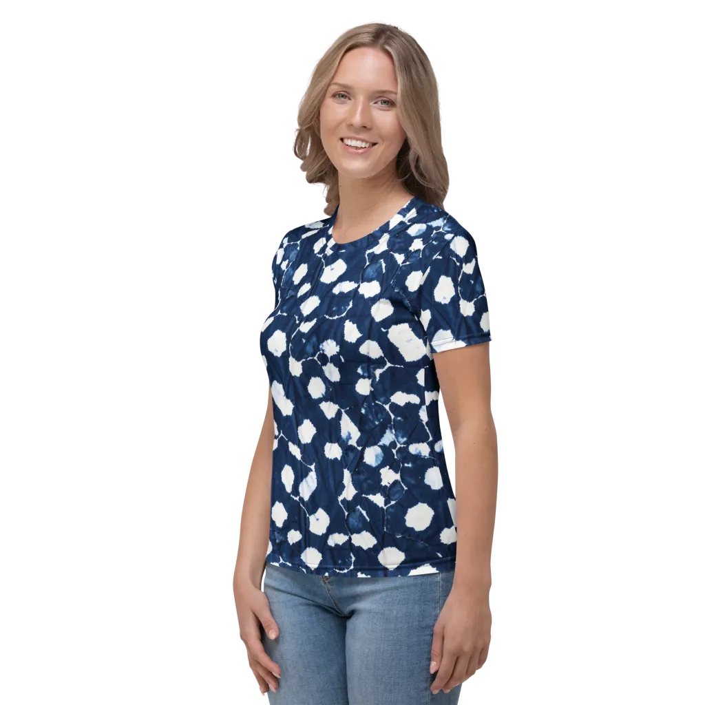 Shibori Midnight on Women's Crew Neck T-Shirt — Left