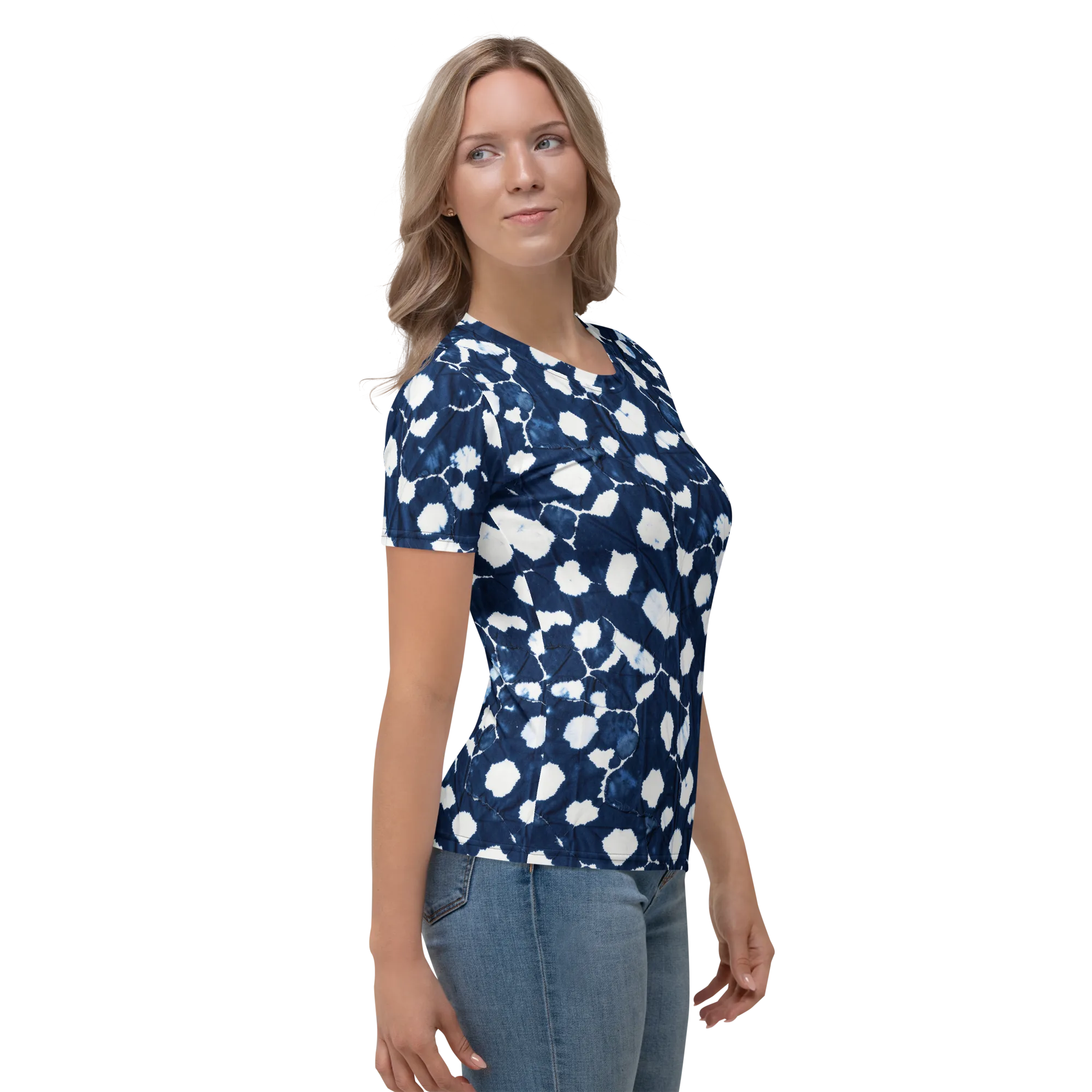Shibori Midnight on Women's Crew Neck T-Shirt — Right