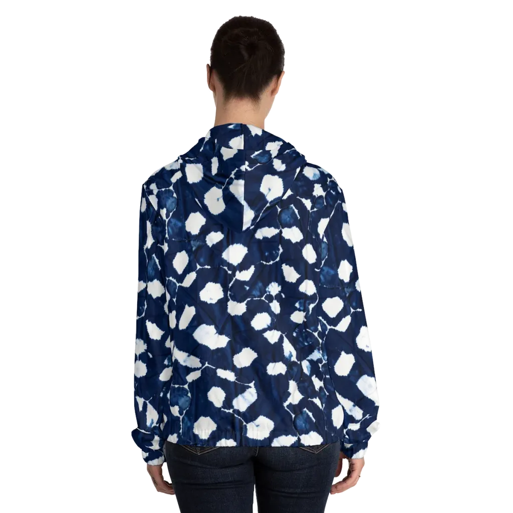 Shibori Midnight on Women's Full-Zip Hoodie — Back On Person