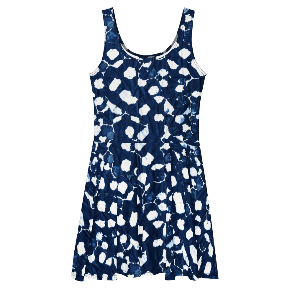 Shibori Midnight on Skater Dress — Front