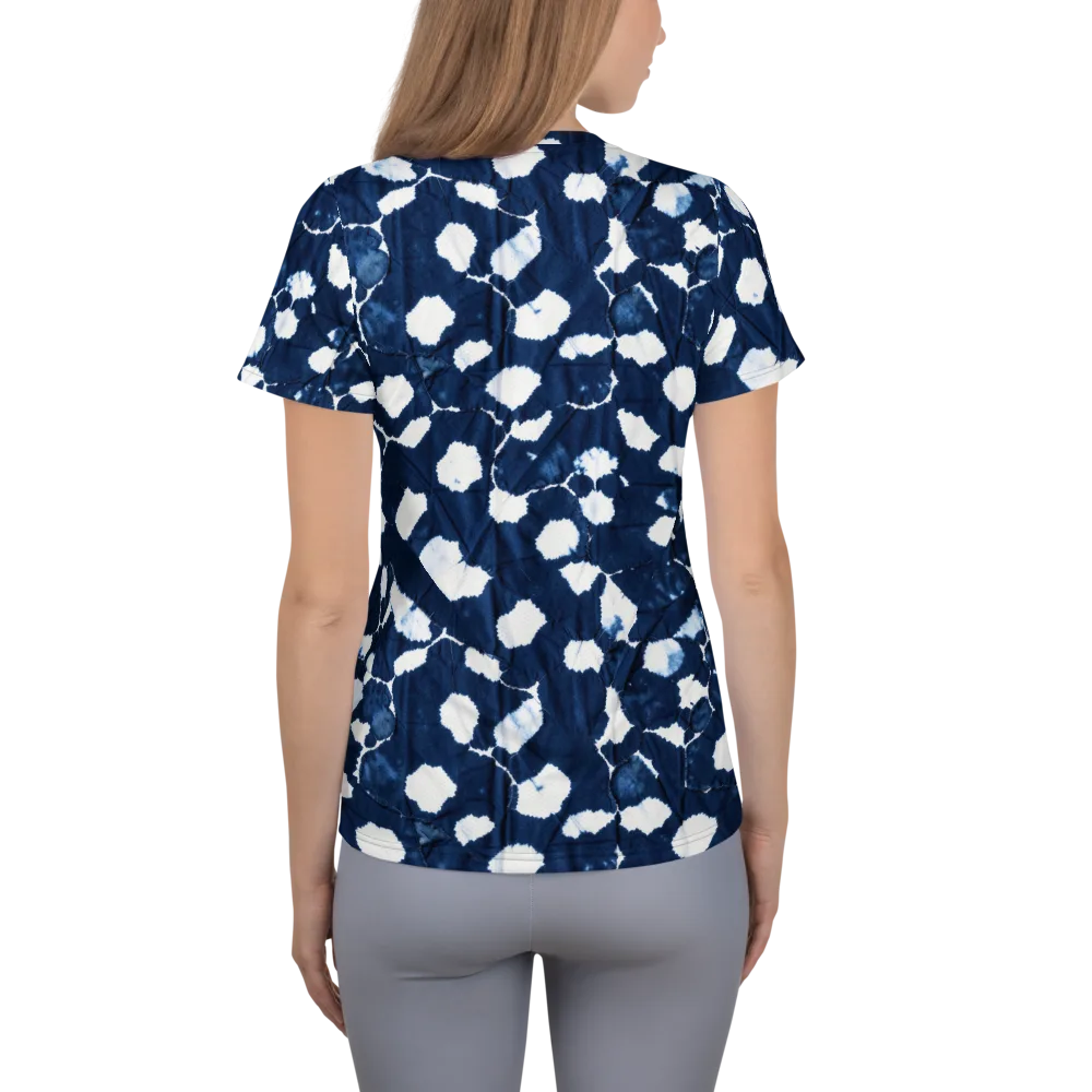 Shibori Midnight on Women's Athletic T-Shirt — Back