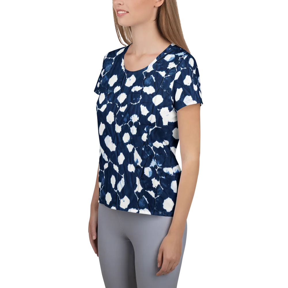 Shibori Midnight on Women's Athletic T-Shirt — Left