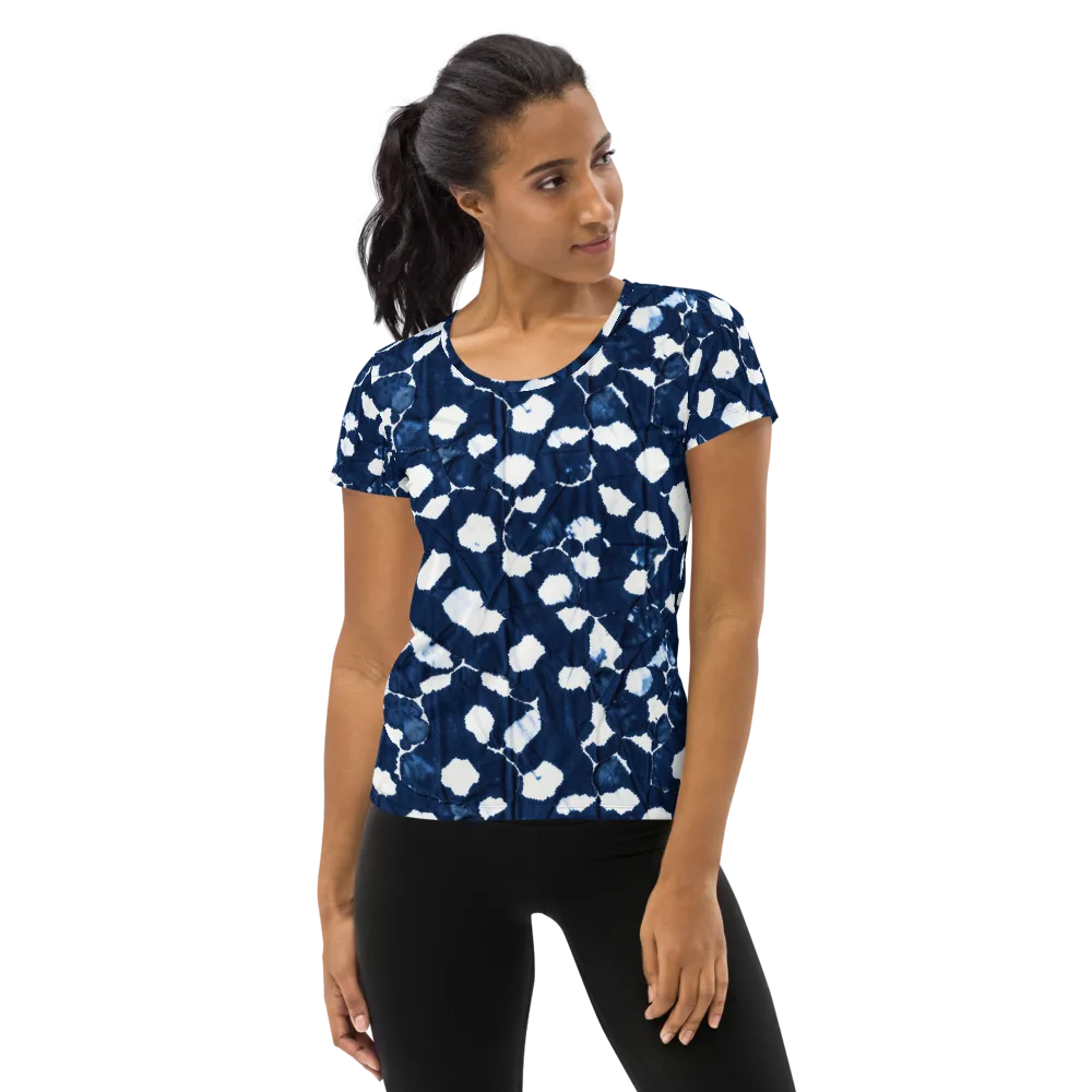 Shibori Midnight on Women's Athletic T-Shirt — Front