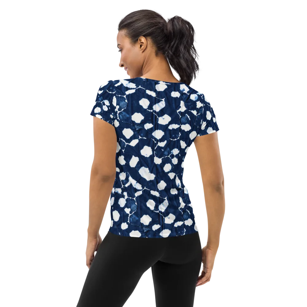Shibori Midnight on Women's Athletic T-Shirt — Back