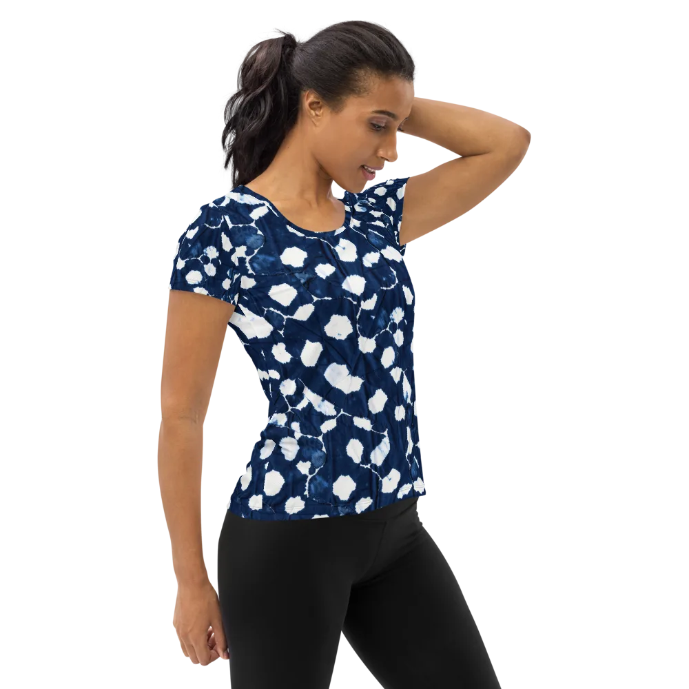 Shibori Midnight on Women's Athletic T-Shirt — Right