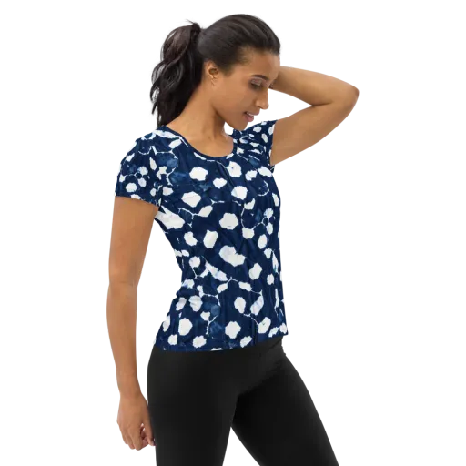 Shibori Midnight on a Women's Athletic T-Shirt