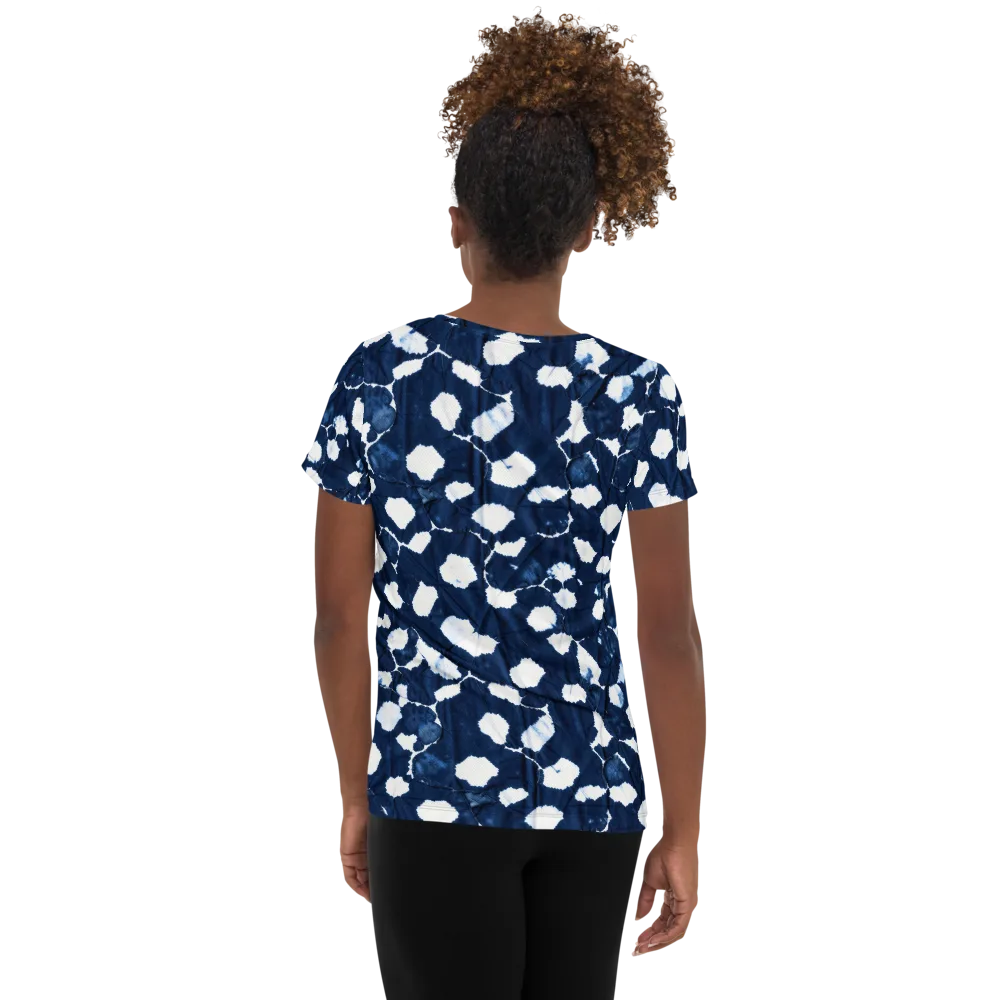 Shibori Midnight on Women's Athletic T-Shirt — Back