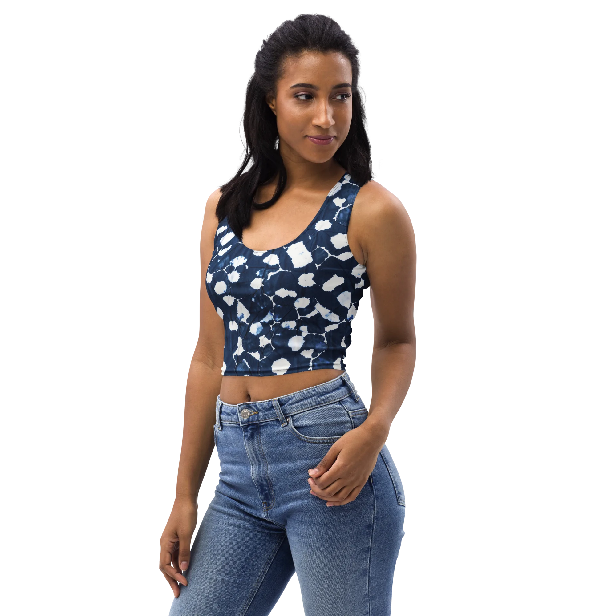 Shibori Midnight on Crop Top — Left Front