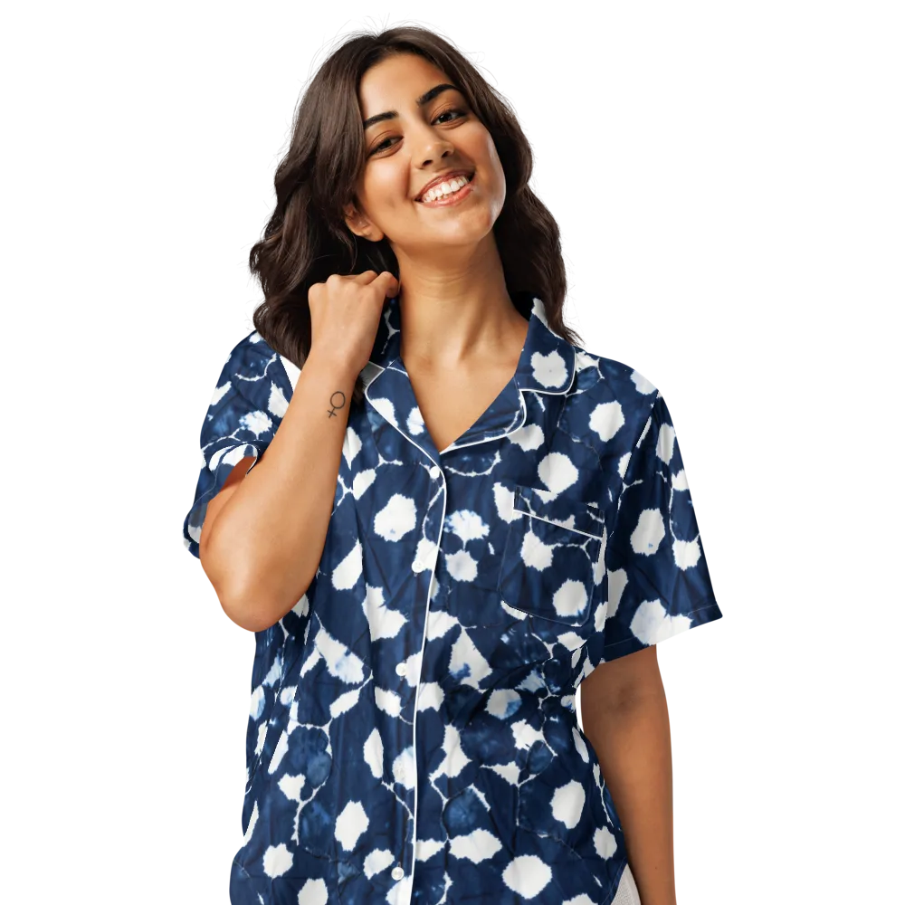 Shibori Midnight on Women's Short Sleeve Pajama Top — Front