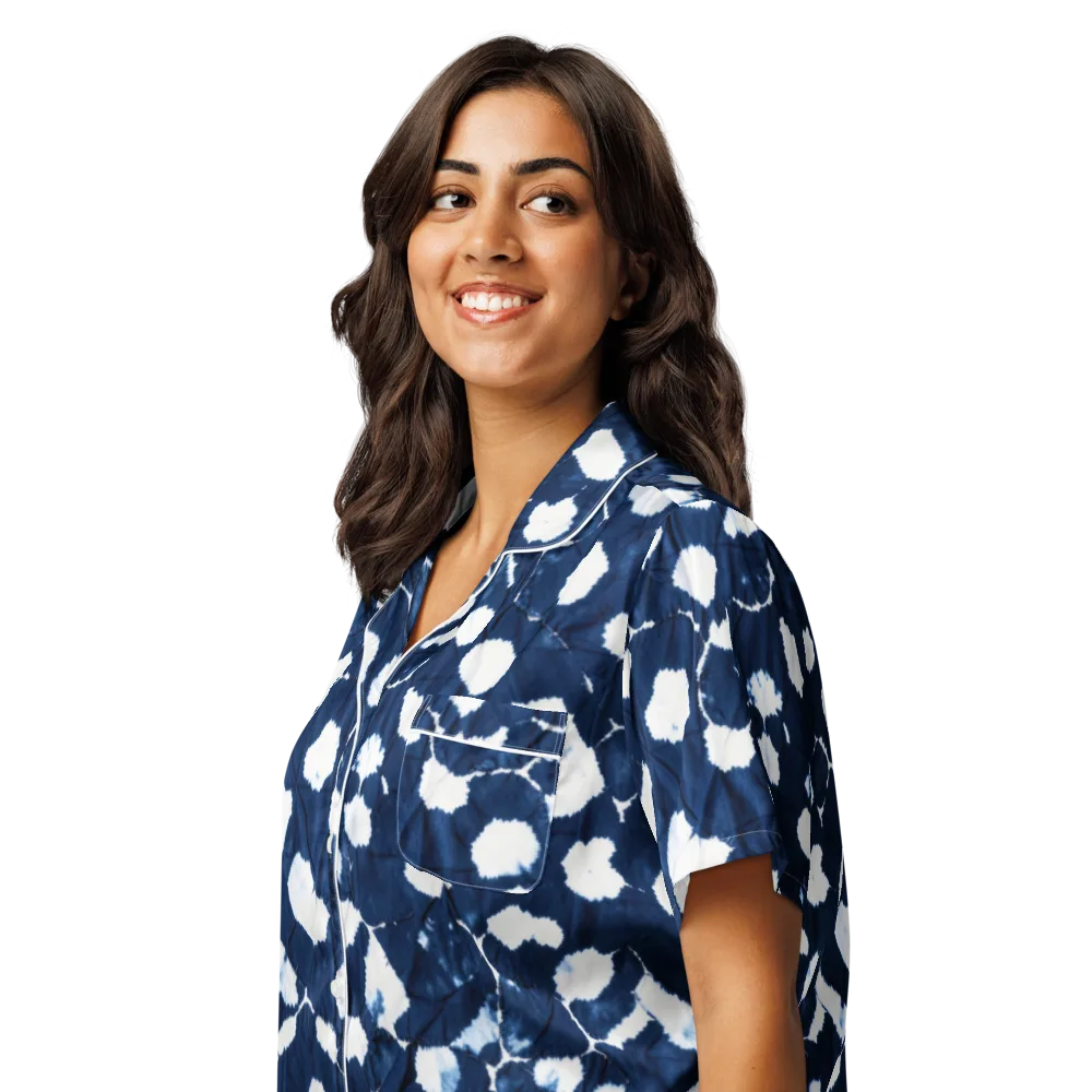 Shibori Midnight on Women's Short Sleeve Pajama Top — Left Front