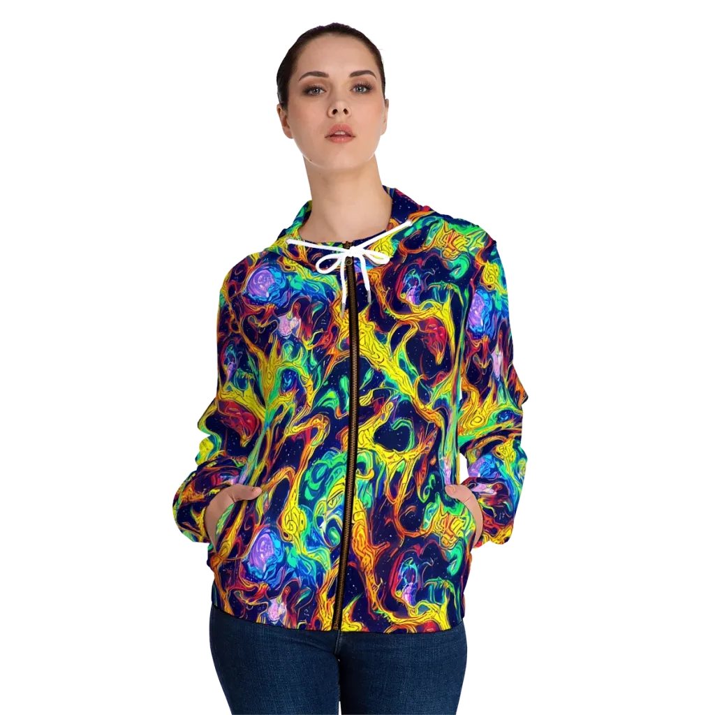 Fever Dream Galaxy on Women's Full-Zip Hoodie — Front On Person
