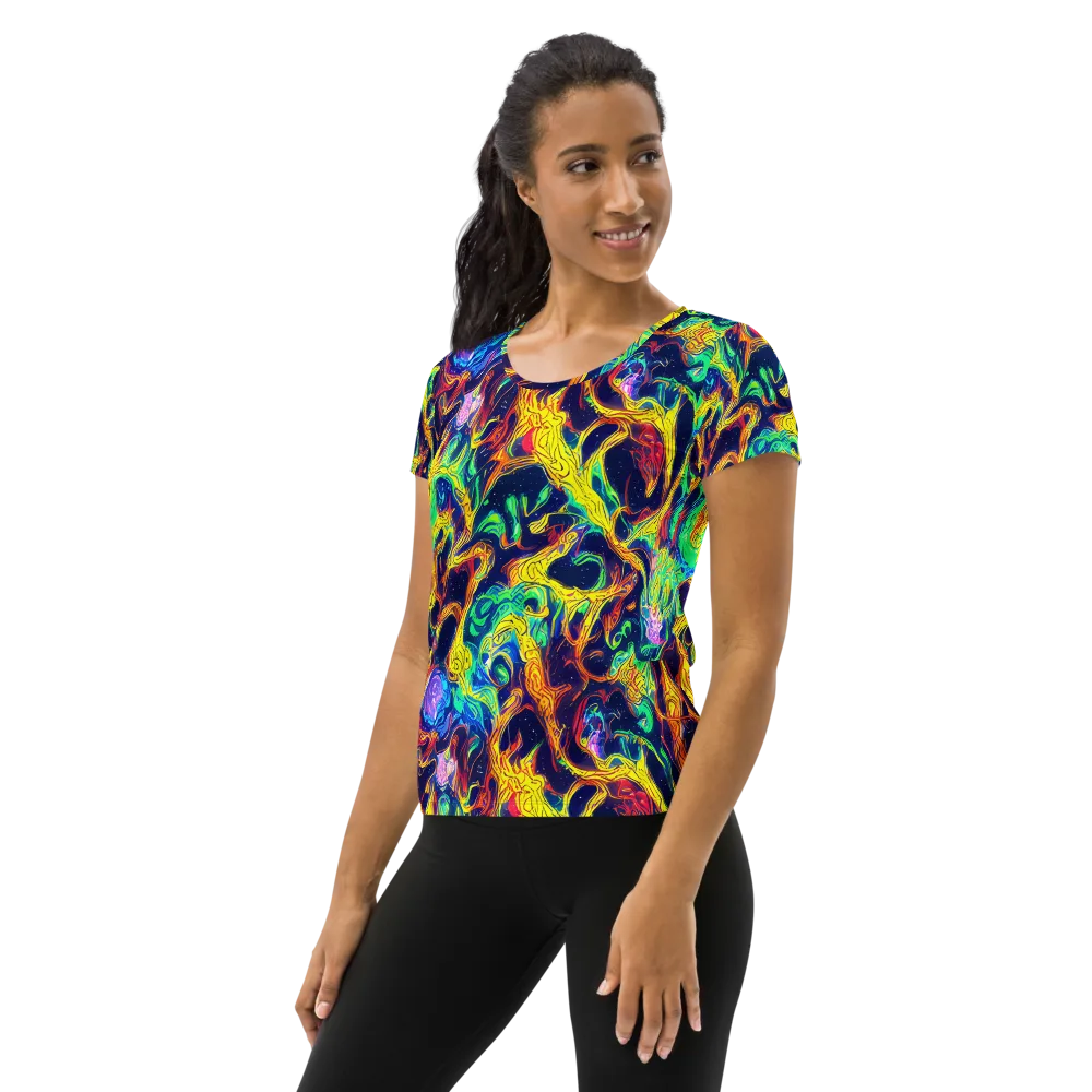 Fever Dream Galaxy on Women's Athletic T-Shirt — Left