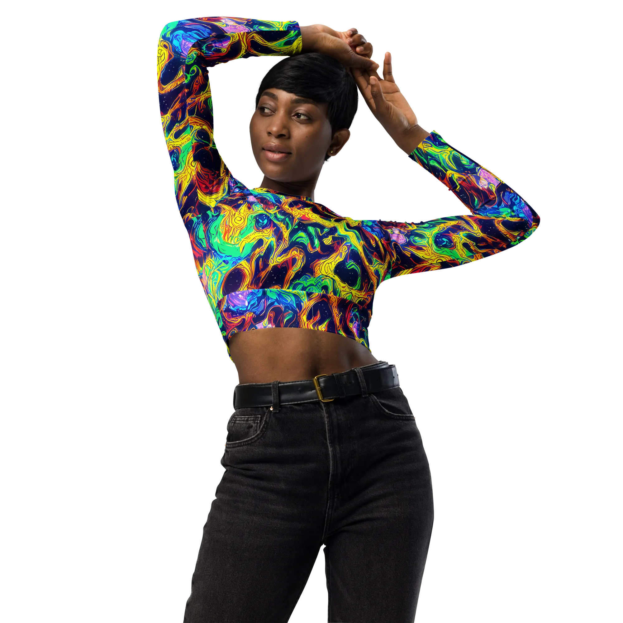Fever Dream Galaxy on Long Sleeve Crop Top — Front