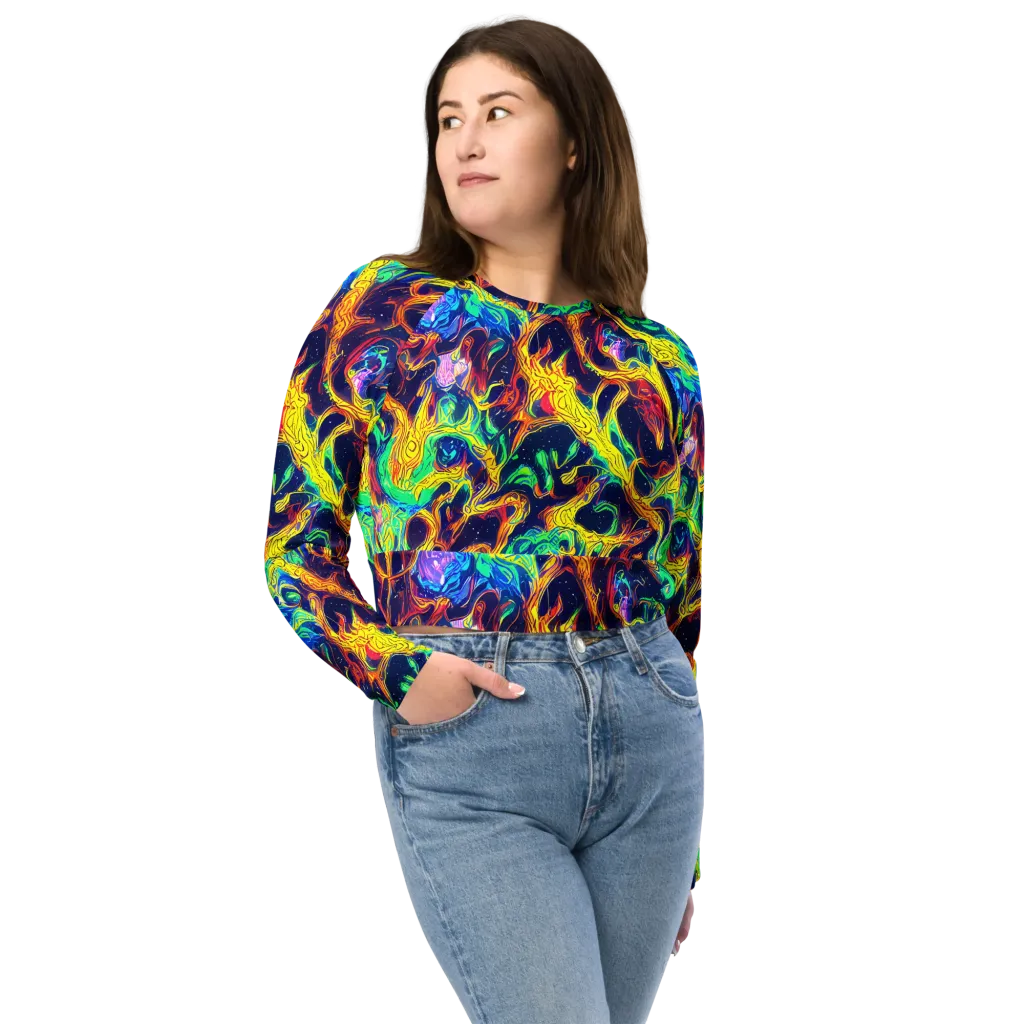 Fever Dream Galaxy on Long Sleeve Crop Top — Front
