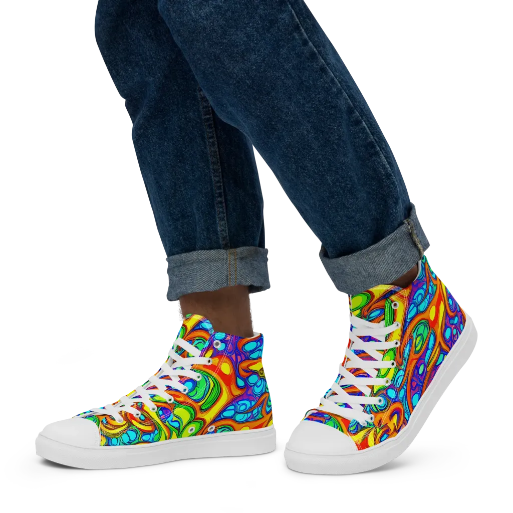 Kaleido Riptide on Men's High Top Canvas Shoes — Left