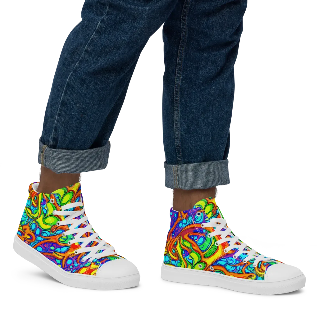 Kaleido Riptide on Men's High Top Canvas Shoes — Right