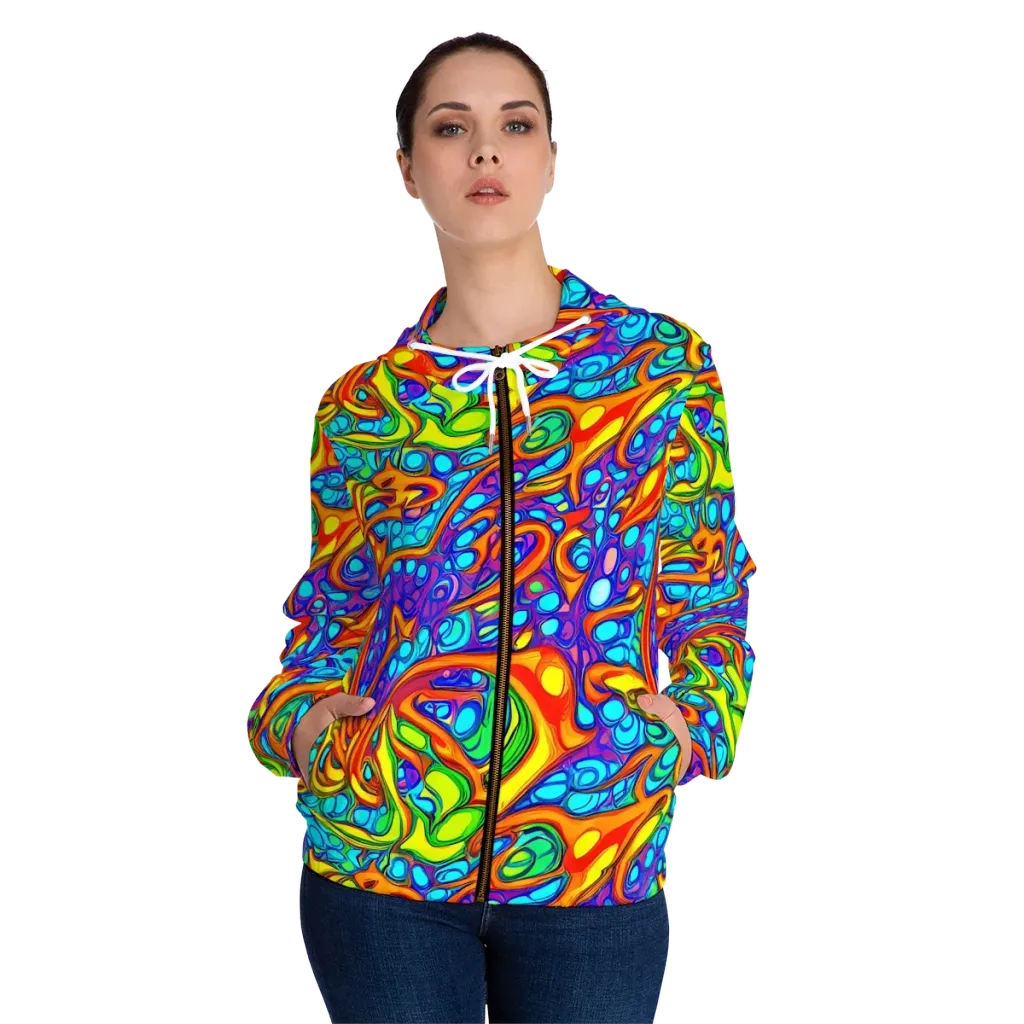 Kaleido Riptide on Women's Full-Zip Hoodie — Front On Person