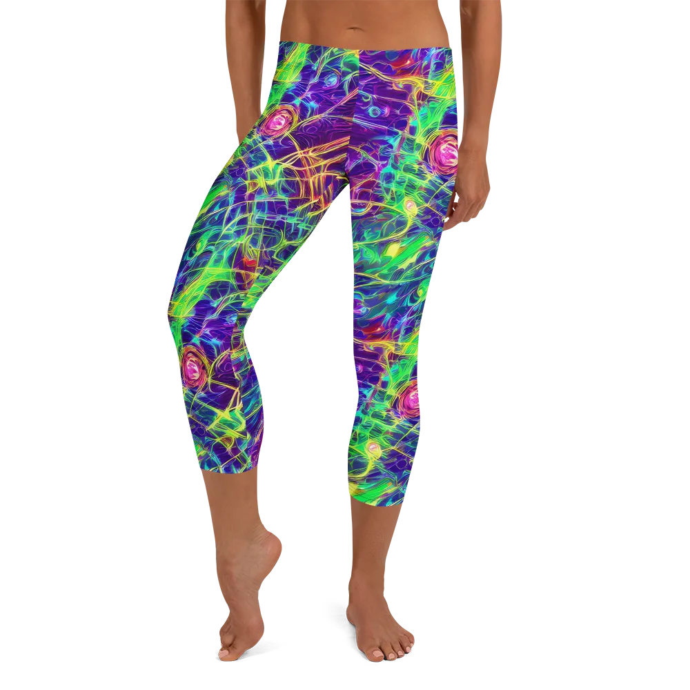 Fluorescent Vines on Capri Leggings — Front