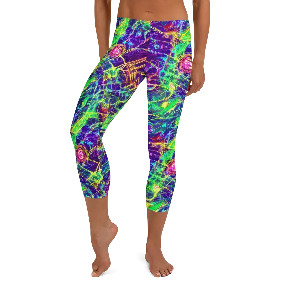 Fluorescent Vines on Capri Leggings — Front
