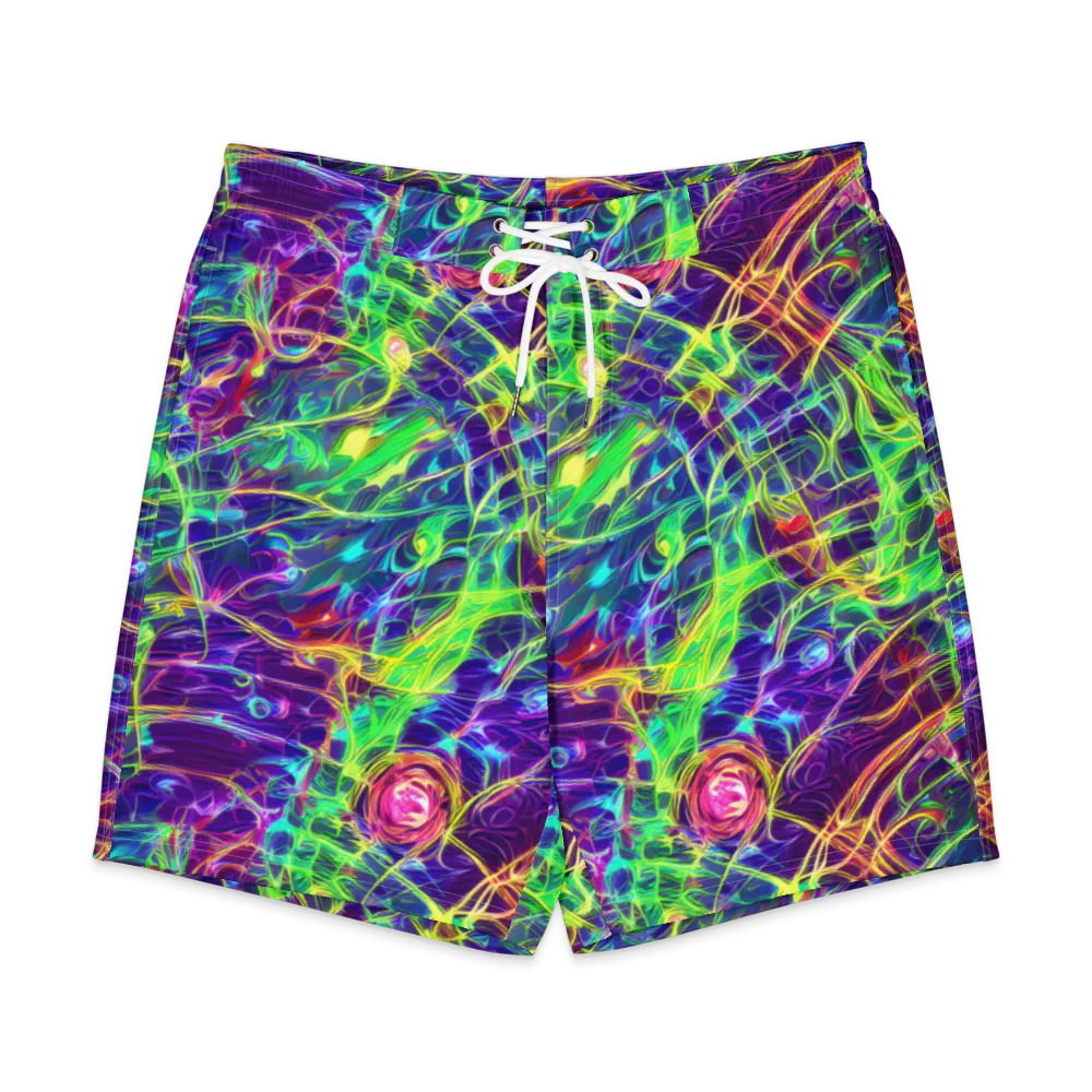 Fluorescent Vines on Men's Board Shorts — Front