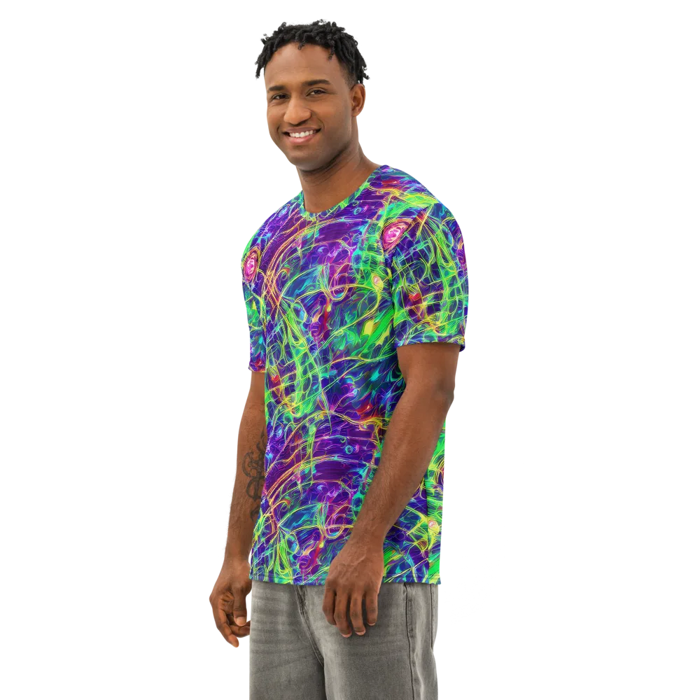 Fluorescent Vines on Men's Cotton Crew Neck T-Shirt — Left Front