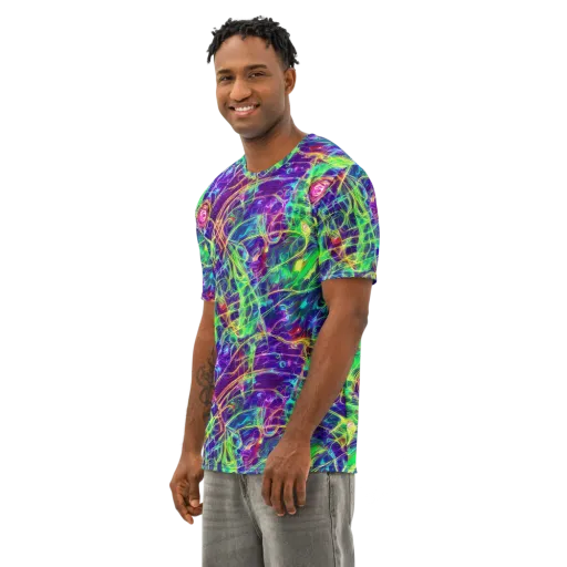 Fluorescent Vines on a Men's Cotton Crew Neck T-Shirt