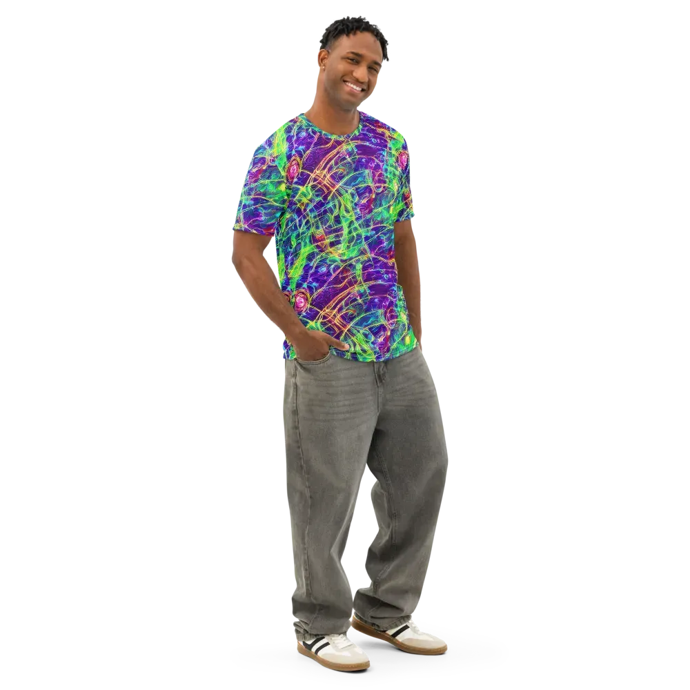 Fluorescent Vines on Men's Cotton Crew Neck T-Shirt — Right Front