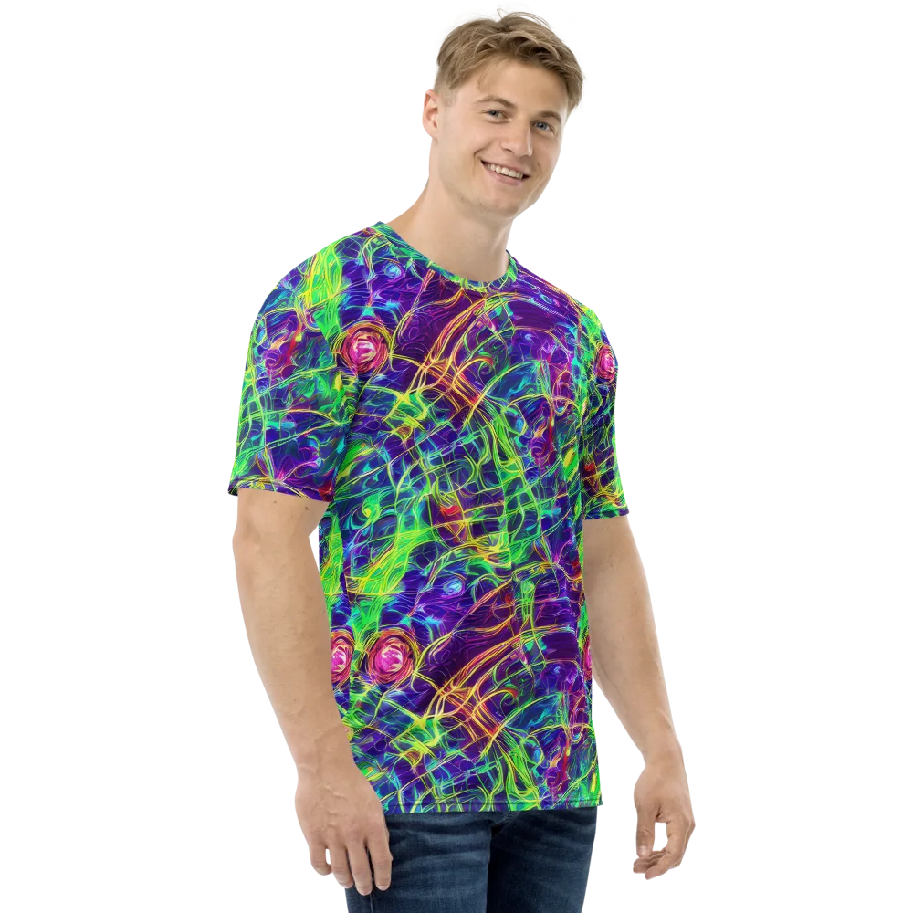 Fluorescent Vines on Men's Crew Neck T-Shirt — Right