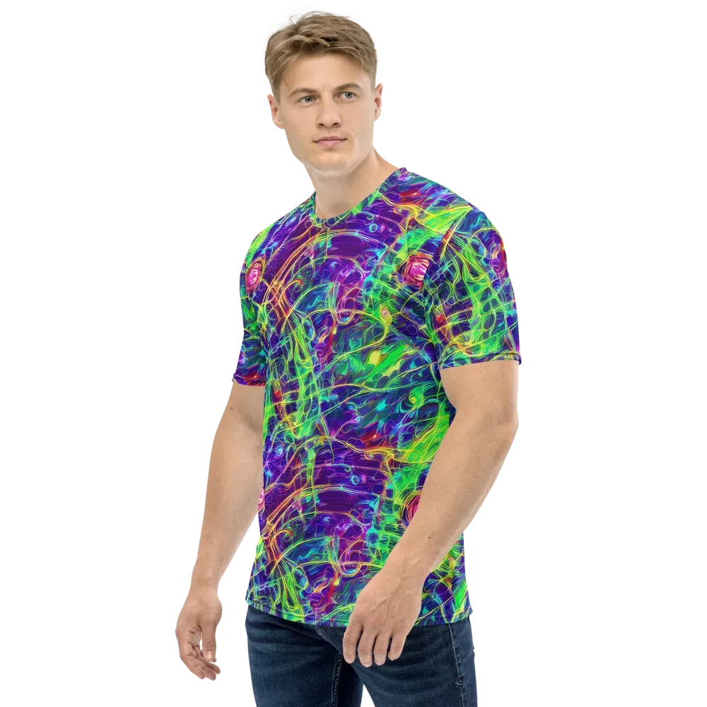Fluorescent Vines on Men's Crew Neck T-Shirt — Left
