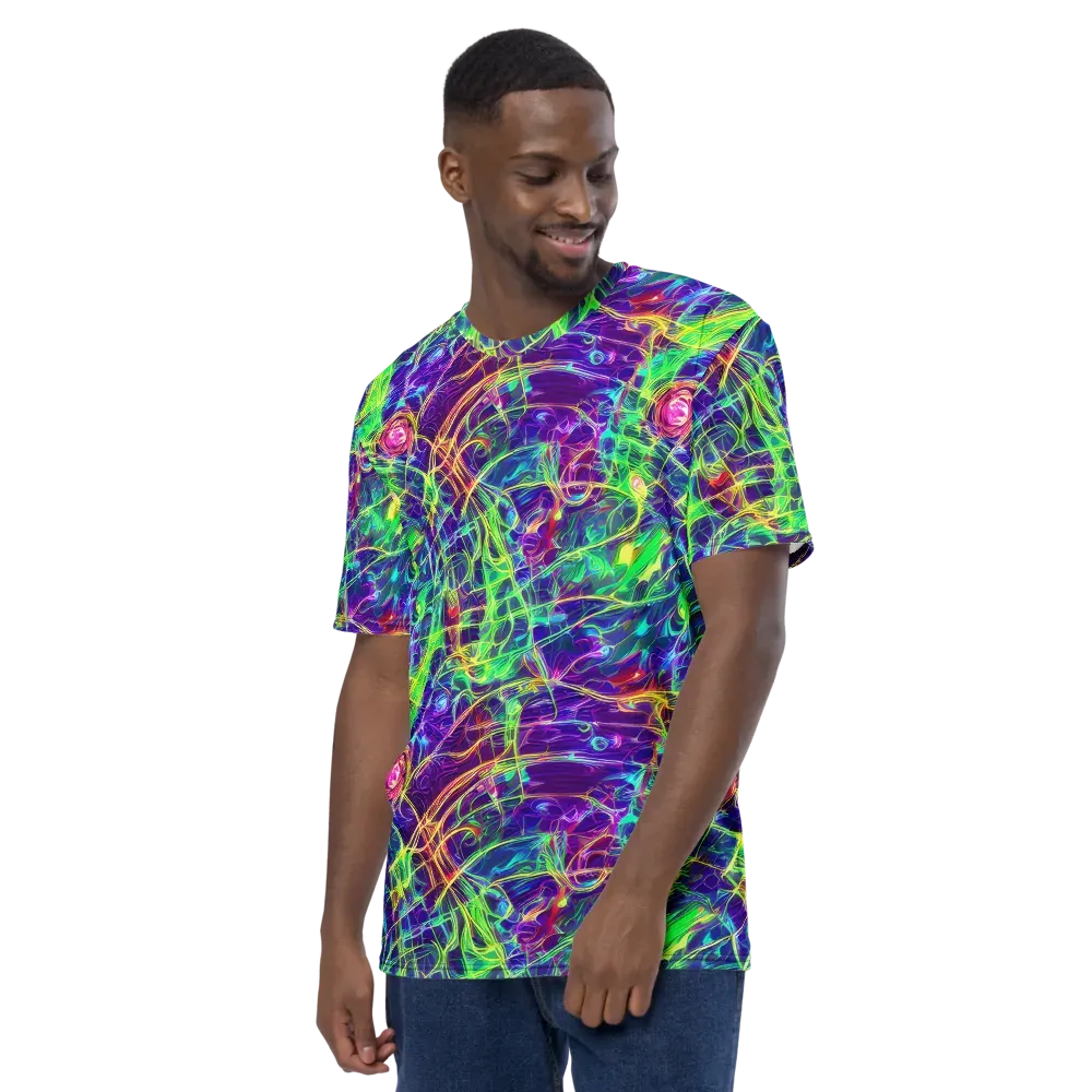 Fluorescent Vines on Men's Crew Neck T-Shirt — Left