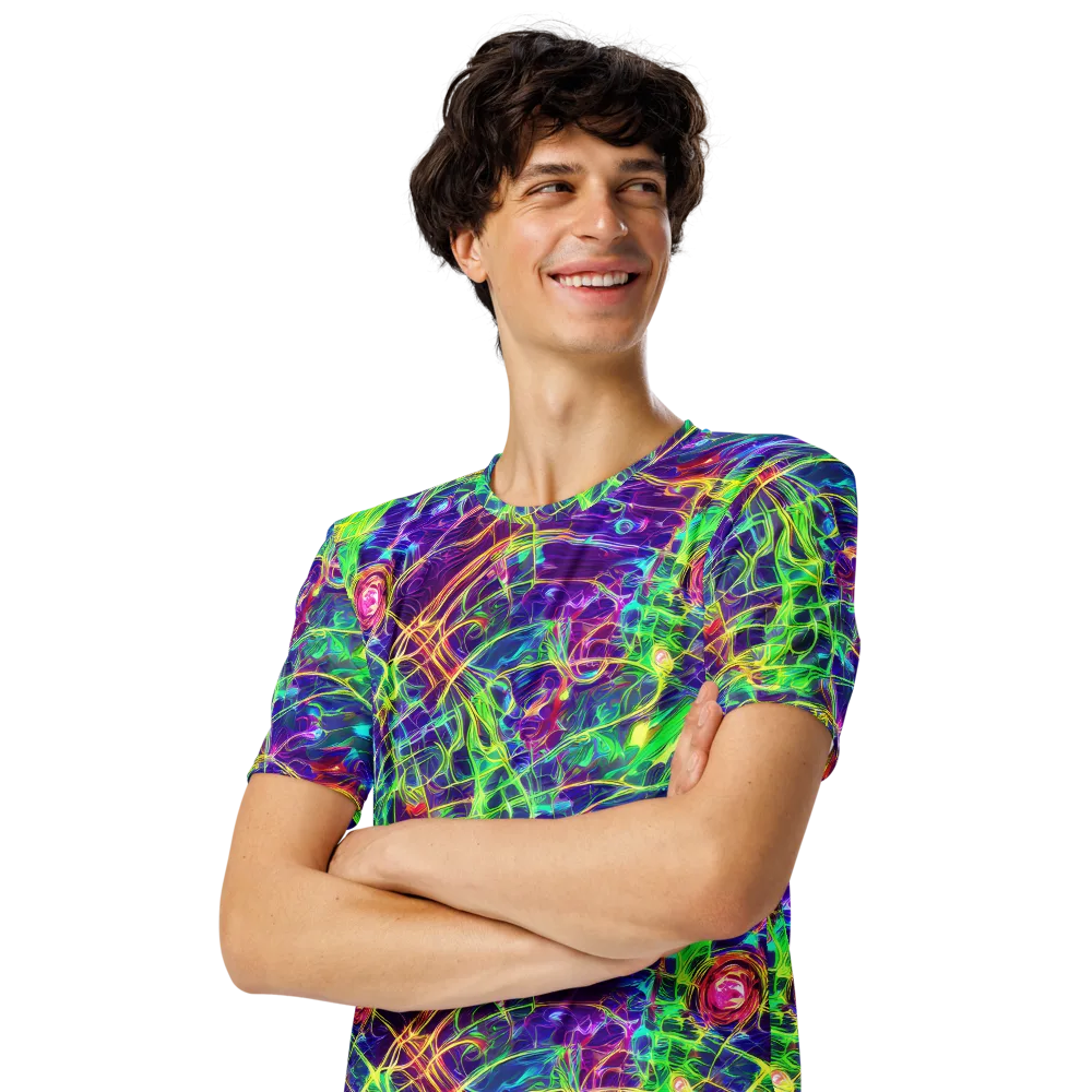 Fluorescent Vines on Men's Crew Neck T-Shirt — Left Front