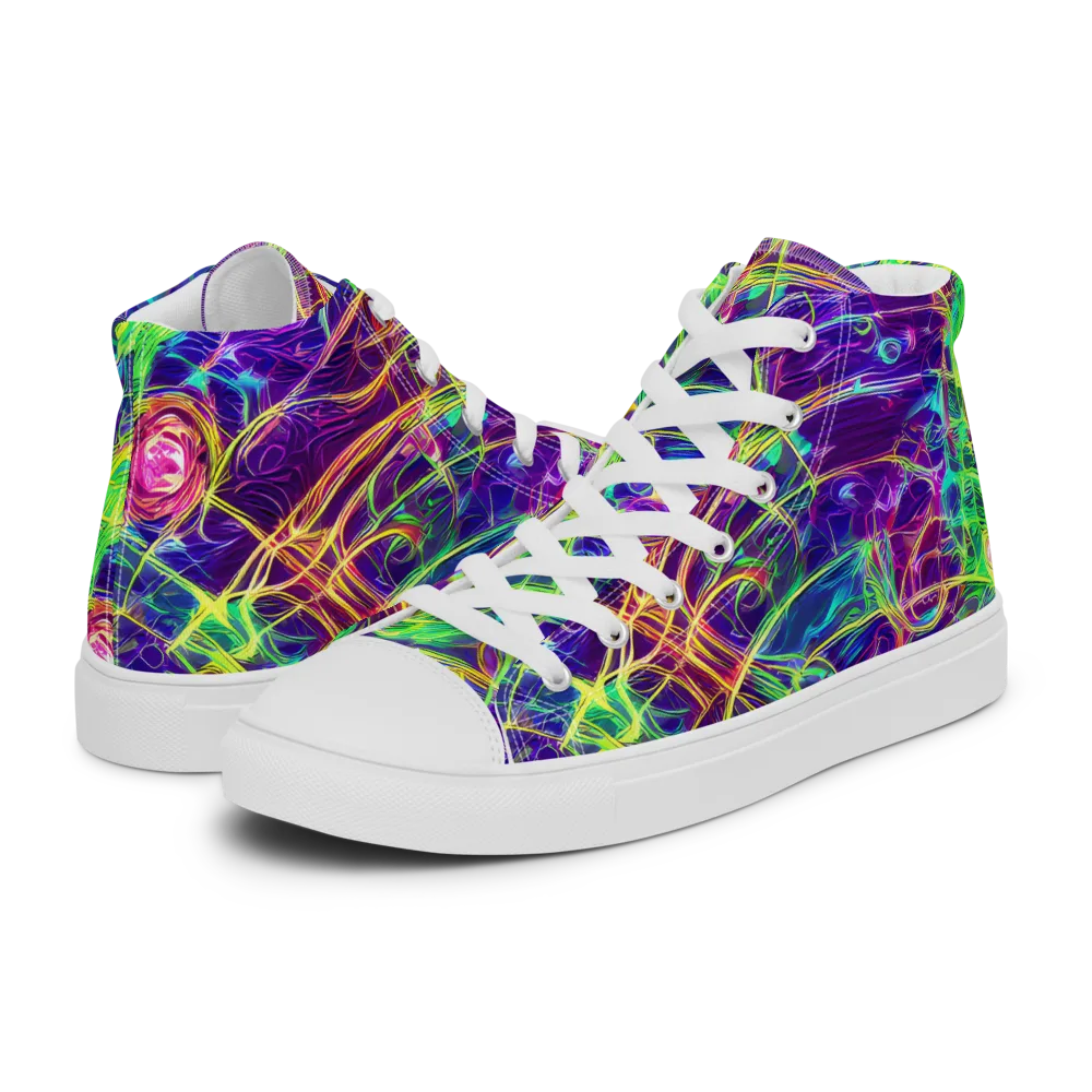Fluorescent Vines on Men's High Top Canvas Shoes — Left