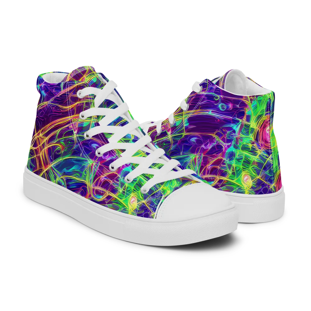 Fluorescent Vines on Men's High Top Canvas Shoes — Right