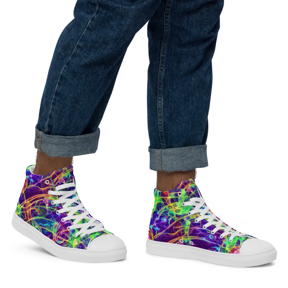 Fluorescent Vines on Men's High Top Canvas Shoes — Right