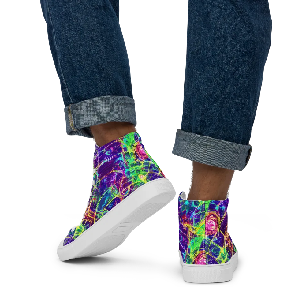 Fluorescent Vines on Men's High Top Canvas Shoes — Back