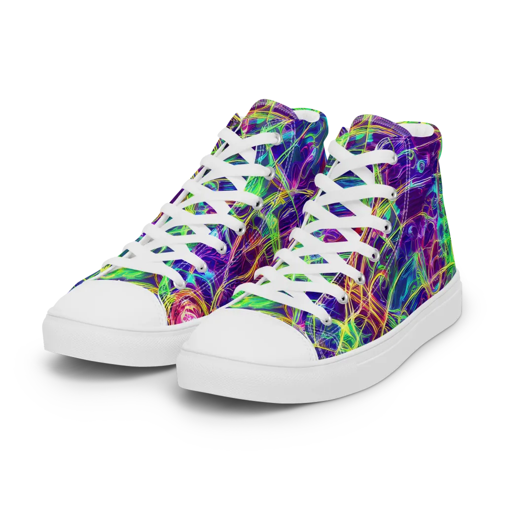 Fluorescent Vines on Women's High Top Canvas Shoes — Left Front