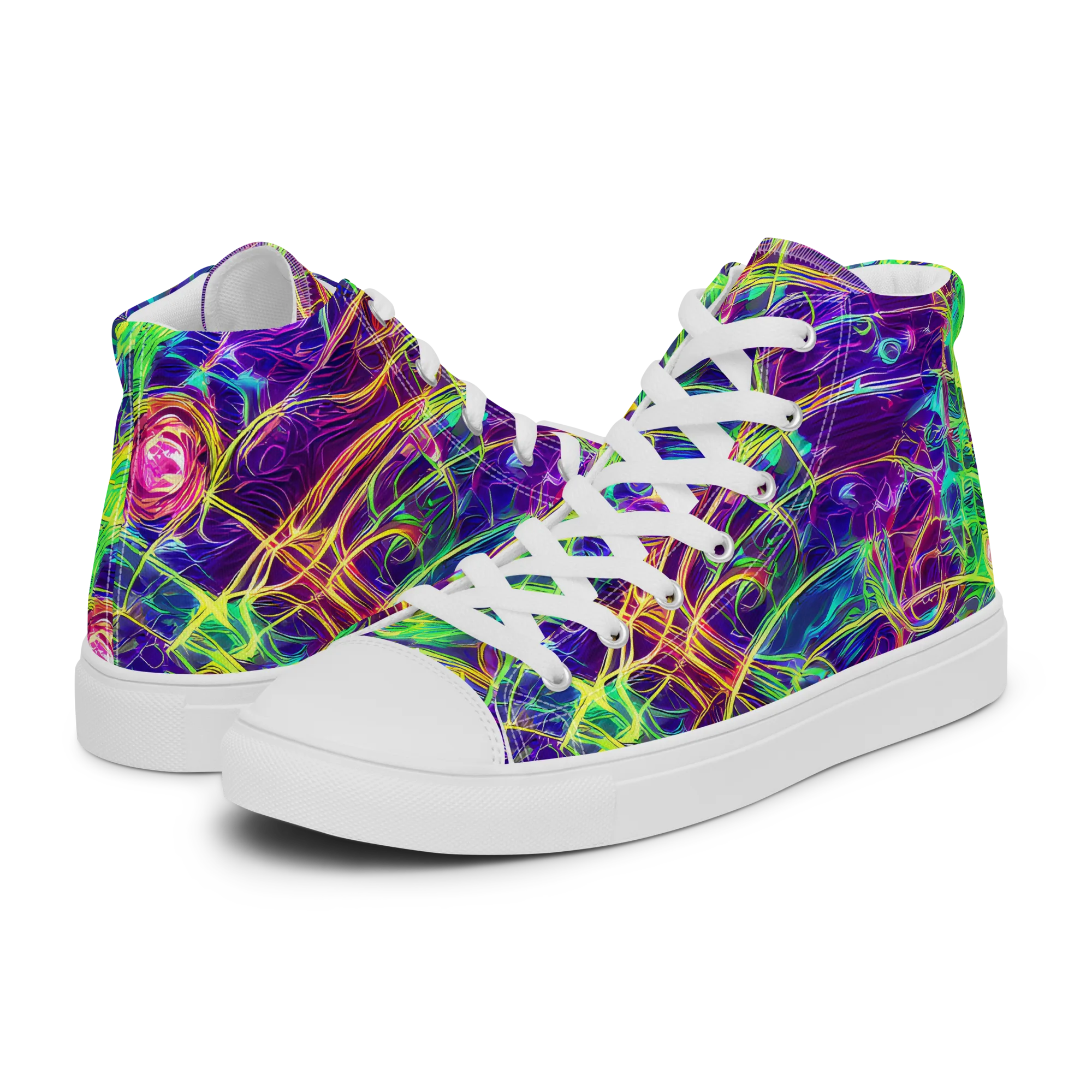 Fluorescent Vines on Women's High Top Canvas Shoes — Left