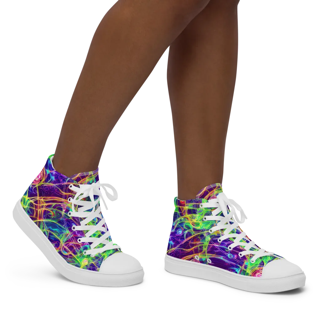 Fluorescent Vines on Women's High Top Canvas Shoes — Right