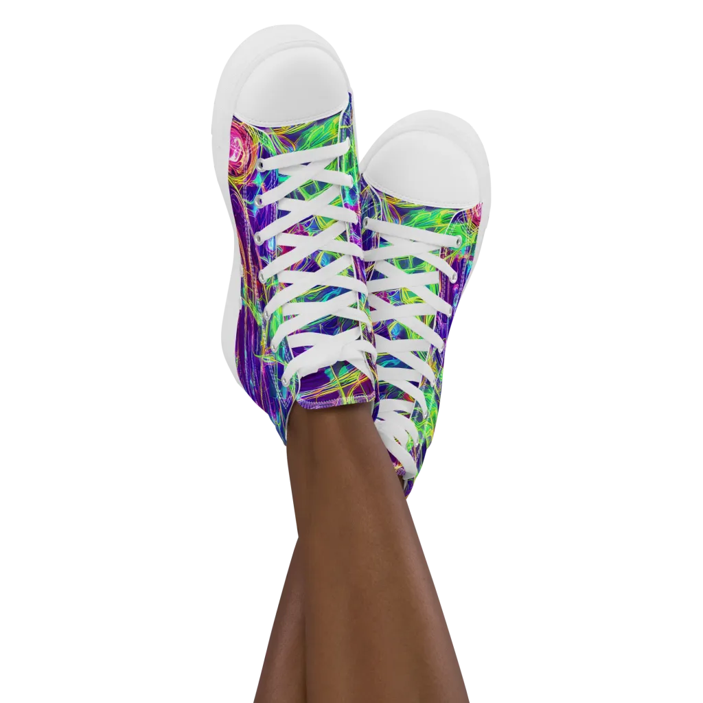 Fluorescent Vines on Women's High Top Canvas Shoes — Front
