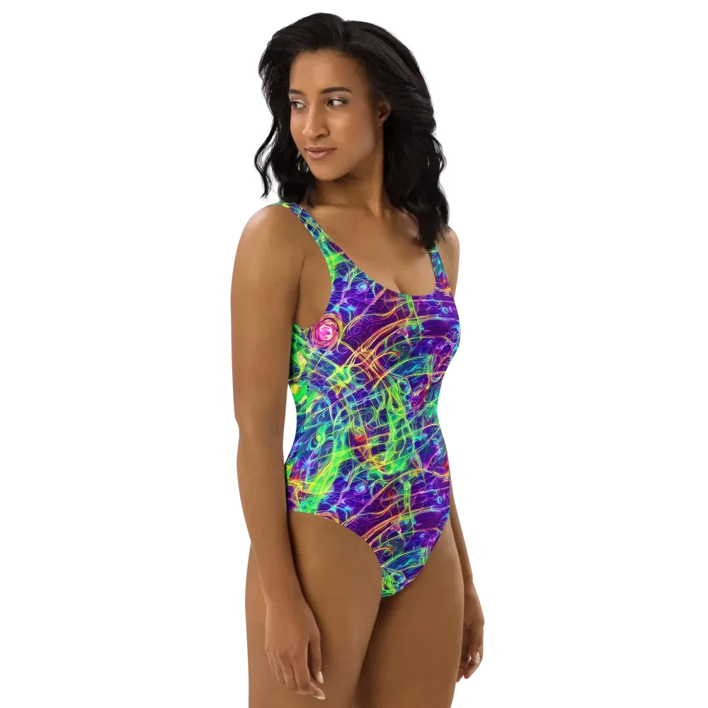 Fluorescent Vines on One-Piece Swimsuit — Right