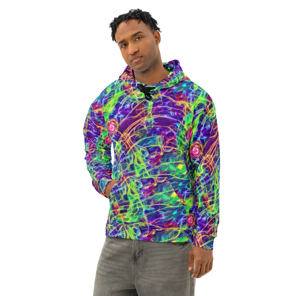 Fluorescent Vines on Cotton Hoodie — Left Front