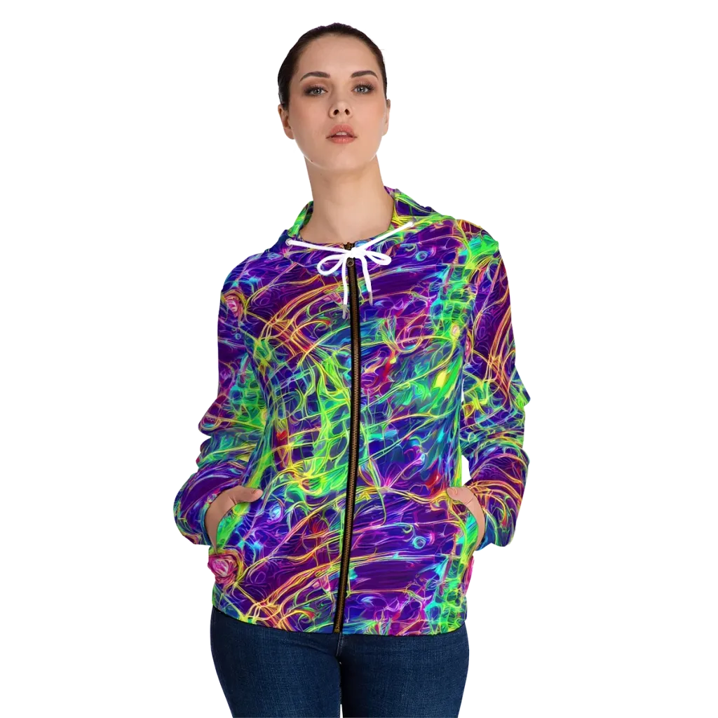 Fluorescent Vines on Women's Full-Zip Hoodie — Front On Person