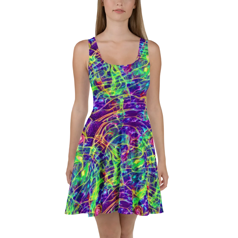 Fluorescent Vines on Skater Dress — Front